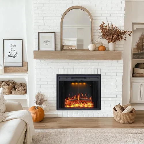 Miniatura 8 de Valuxhome Inserto de chimenea eléctrica de 35.63” de ancho y 27.5" de alto con ajustes de temperatura baja/alta, pantalla de malla móvil y puerta