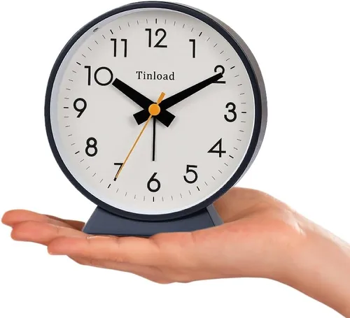 Miniatura 2 de Tinload Reloj despertador analógico retro antiguo de 4.5 pulgadas, funciona con pilas, pequeño reloj silencioso de mesita de noche, iluminado bajo