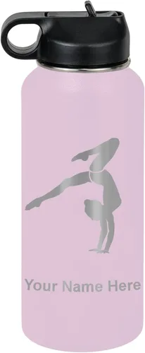 Miniatura 24 de LaserGram Botella de agua personalizada, soporte de mano de gimnasta, acero inoxidable de doble pared aislada al vacío con popote superior, regalo