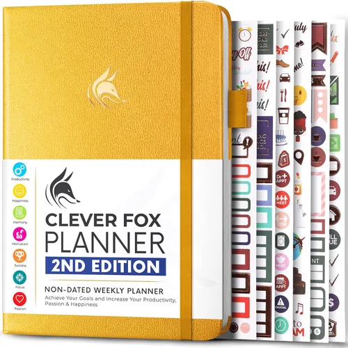 Clever Fox Planner 2ª Edición – Planificador de Metas Semanales y Mensuales Colorido, Organizador de Gestión del Tiempo y Productividad, Sin Fecha,