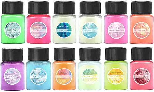 Miniatura 3 de 14 piezas de pigmento brillante en polvo de mica en polvo de mica de color nacarado en escamas de resina epoxi polvo luminoso para kit de limo