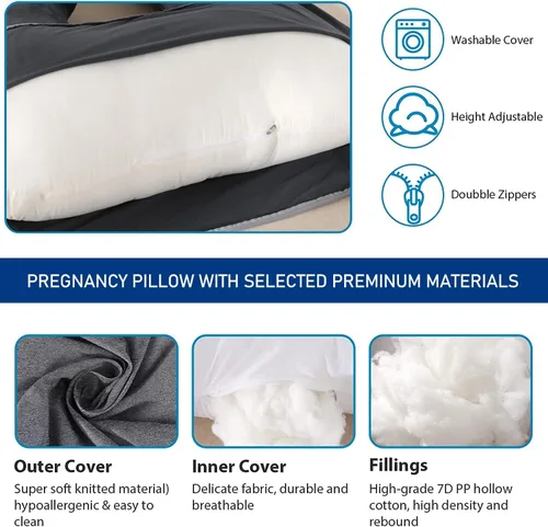 Miniatura 4 de cauzyart Almohadas de embarazo para dormir, almohada de cuerpo completo en forma de U y soporte de maternidad, para espalda, caderas, piernas