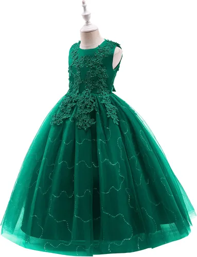 Miniatura 3 de Weileenice Vestido de dama de honor de encaje para niñas grandes, vestido de baile de boda, vestido de princesa para niños pequeños