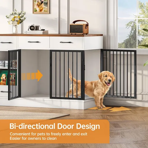 Miniatura 6 de Jaula para perros con comedero oculto y 3 cajones de almacenamiento - Jaula de madera para perros de 47.2" para interiores con estante ajustable