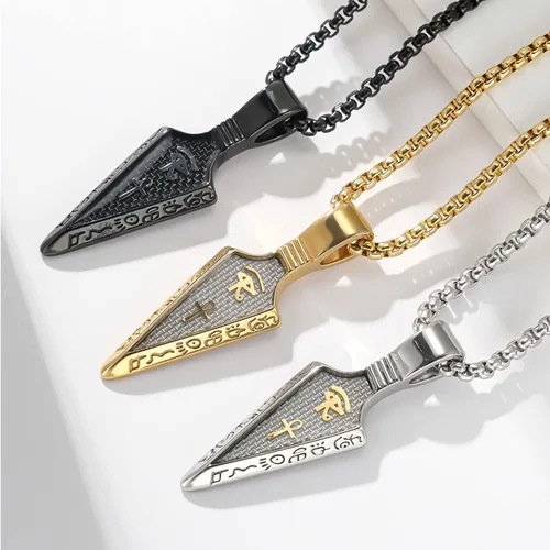 Miniatura 6 de Hanpeelry Collar de ojo de Horus Ankh Cruz con punta de flecha collares con colgante de lanza de amuleto de Egipto collar de talismán regalos