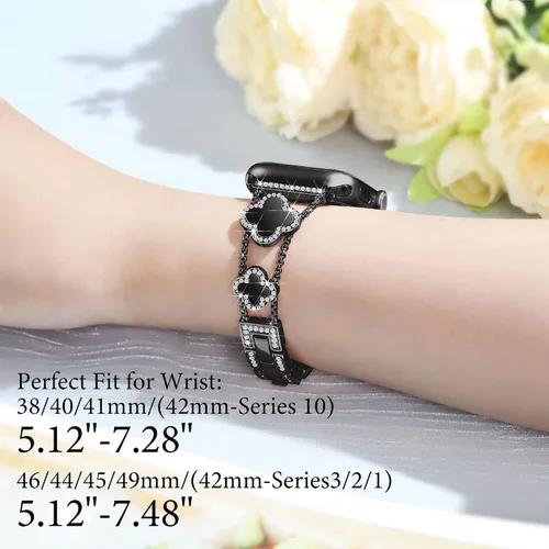 Miniatura 3 de wipalor Correa de trébol de cuatro hojas para Apple Watch para mujer de 42mm 41mm 40mm 38mm, correas delgadas iWatch para mujer, correas metálicas