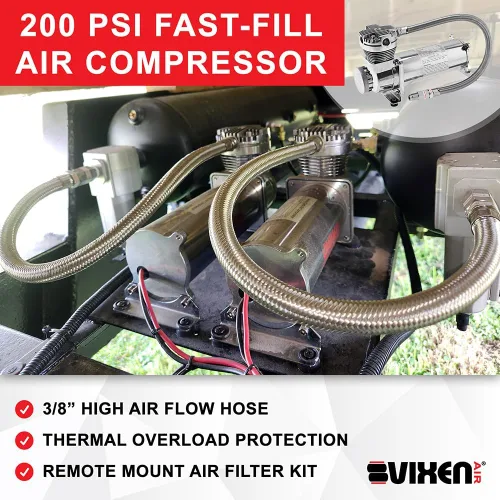 Miniatura 2 de Vixen Air Kit de suspensión para camión, bolsa de coche, paseo aéreo/resorte. Sistema a bordo - Compresor dual de 200 psi, tanque de 5 galones. Para