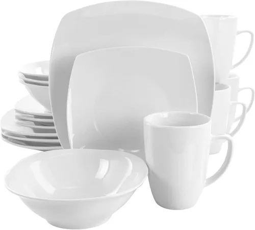 Miniatura 6 de Elama Marshall - Vajilla de porcelana de 16 piezas, color blanco Blanco - Ronda 1
