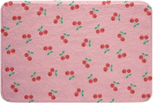 Cherry - Alfombra de baño de 16 x 24 pulgadas para niños, tapete de baño de frutas tropicales, novedoso y divertido tapete de puerta de comida de