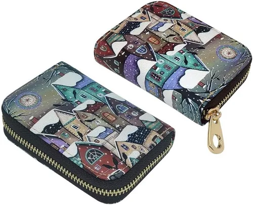 Miniatura 3 de Funda de cuero con cremallera para tarjetas de crédito RFID para mujeres y niñas