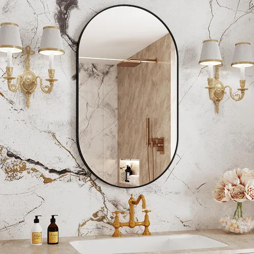 Miniatura 10 de Protylctaster Espejos ovalados, espejos ovalados de baño, espejo negro de 20 x 28 pulgadas, espejos decorativos de pared, espejos de baño para sobre