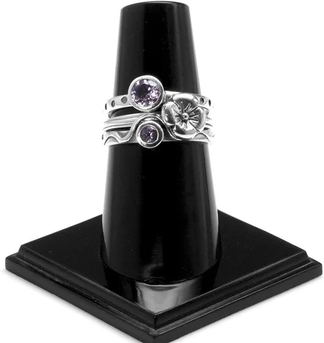 Miniatura 3 de Silvershake Juego de 4 anillos apilables de plata de ley 925 con piedras preciosas de libélula y flores para mujer, múltiples formas de uso