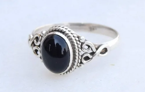 Anillo de Piedra de Ónix Negro Plata de Ley 925 Anillo Llamativo Para Mujeres Hecho a Mano Piedra Preciosa Joyería de Navidad Regalo Para Ella