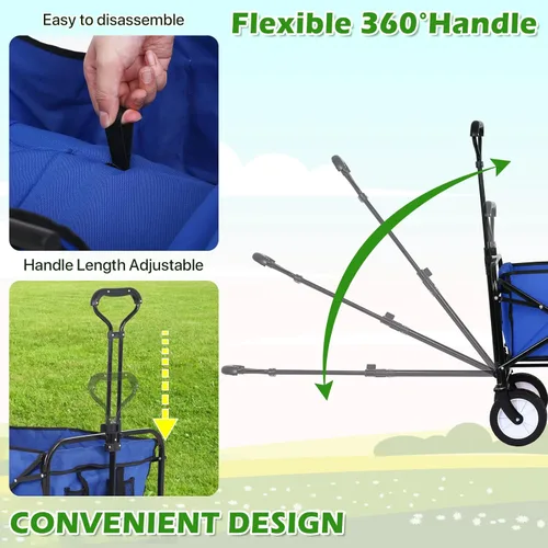 Miniatura 4 de HKLGorg Carrito plegable con ruedas, resistente, portátil, plegable, con asa, para campamento, comestibles, playa, (azul)