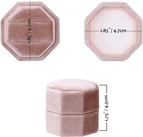 Miniatura 2 de BLUTETE Caja de terciopelo con 2 ranuras para joyería, caja de compromiso, boda, caja de recuerdo, anillo de foto nupcial, octágono de doble ranura