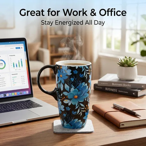Miniatura 7 de Topadorn Taza de viaje de cerámica de 17 onzas con tapa y asa, taza de café de porcelana con caja de regalo, apta para microondas y lavavajillas, a