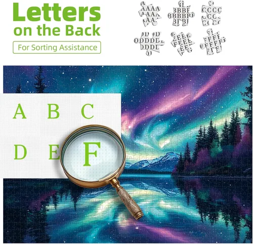Miniatura 3 de Blueforest Rompecabezas de 1000 piezas para adultos, el agua del lago y la aurora ártica para adultos, rompecabezas de arte difícil, para regalos
