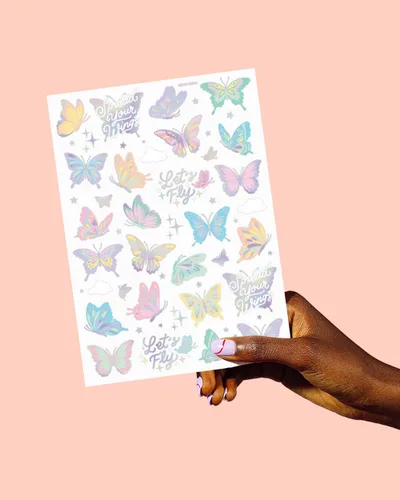 Miniatura 5 de xo, Fetti Tatuajes temporales de mariposa pastel – 70 estilos de aluminio Decoraciones de fiesta de cumpleaños de hadas arco iris, monarcas