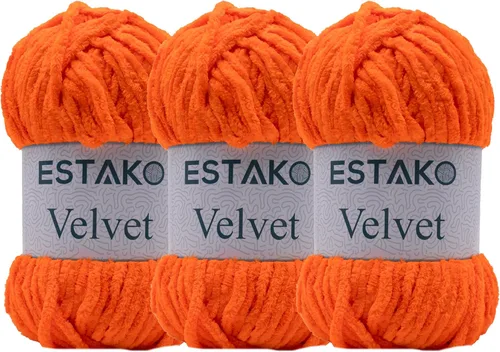 Miniatura 44 de Estako Manta de felpilla de terciopelo amigurumi para tejer y tejer, súper voluminosa, 3.53 oz (132 yardas) (1710 - naranja)