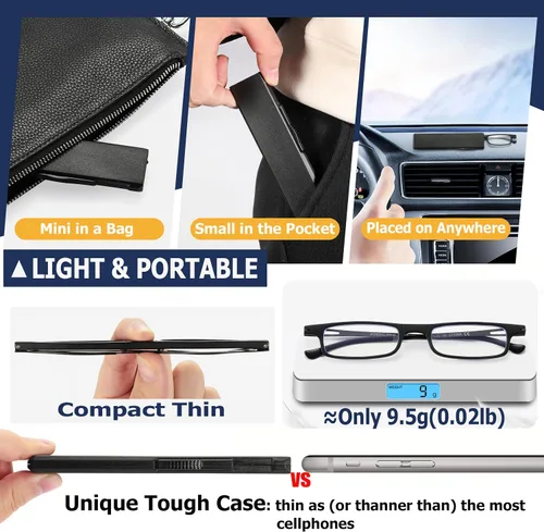 Miniatura 4 de touk Anteojos de lectura plegables anti luz azul UV, ultra delgados TR90 lectores con estuche compacto portátil para hombres y mujeres, 2