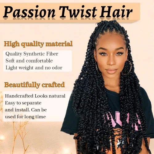 Miniatura 5 de Extensiones de cabello Passion Twist de 22 pulgadas con onda de agua y trenzado de 2 paquetes, cabello sintético largo estilo bohemio, extensiones