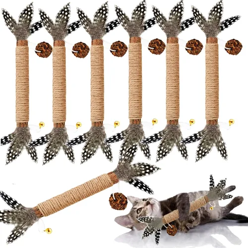 Grembeb Cat Toy for Indoor Cats, 7pcs Kitten Silvervine Stick for Chew, Kitten Catnip Treat with Feather for Cleaning Teeth & Dental Care Kitty Wood