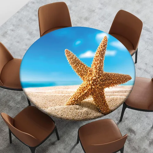 Miniatura 6 de Mantel con patrón de playa, borde elástico, impermeable, lavable, para uso en interiores y exteriores, patio, turquesa aguamarina, para mesas