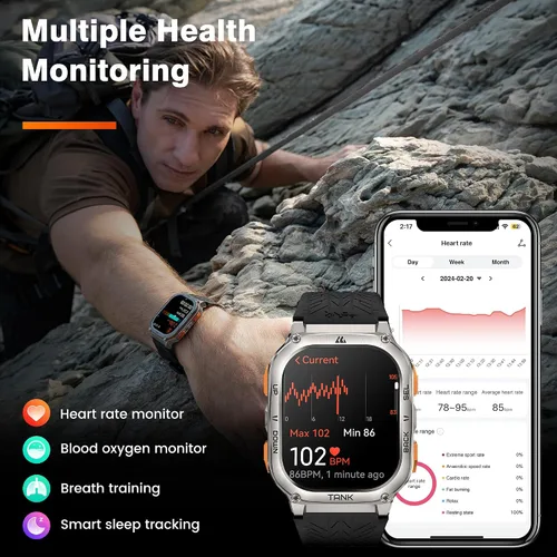 Miniatura 6 de KOSPET Tank M3 Ultra Reloj inteligente con GPS, 5 ATM resistente al agua, brújula, altitud, presión de aire, batería extra grande de 480 mAh