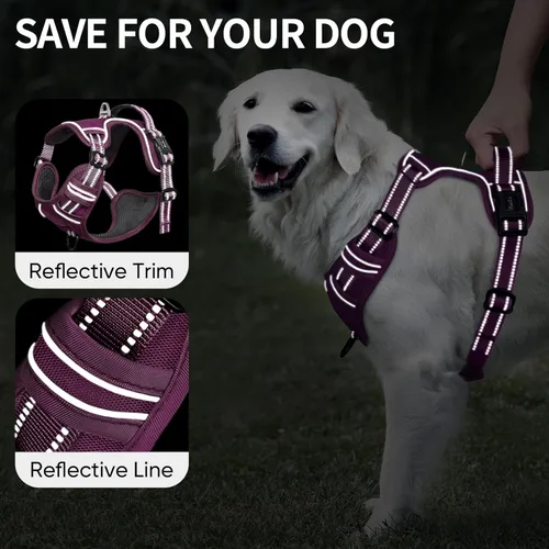 Miniatura 3 de Arnés para perro HEELE para perros grandes sin tirones Chaleco arnés para perro grande con mango acolchado suave reflectante para entrenamiento al