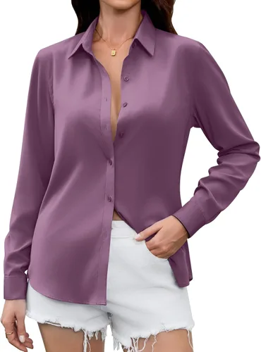 Miniatura 6 de Camisas Premium de Seda Satinada Suave y Transpirable con Botones para Mujer, Blusas de Manga Larga, Tops de Trabajo Casuales