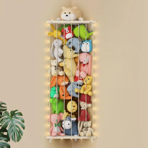 Miniatura 8 de Red de almacenamiento de animales de peluche de esquina – Soporte para animales de peluche con luces – Organizador de felpa colgante hamaca de Azul