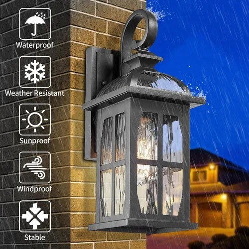 Miniatura 8 de Darkaway Lámpara de pared exterior con vidrio ondulado de agua, luces exteriores de aluminio, apliques de iluminación exterior para casa, porche