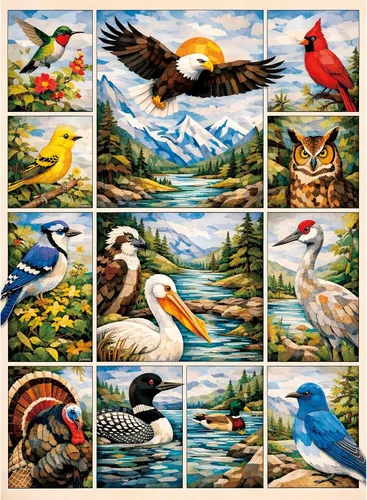 Rompecabezas de 500 piezas para adultos, rompecabezas de pájaros y águila para adolescentes mayores, collage colorido de montaña, lago, vida
