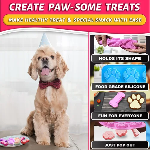 Miniatura 5 de 3 moldes de silicona de pata de cachorro y hueso, molde antiadherente para dulces, moldes reutilizables para cubitos de hielo para perros 3 moldes