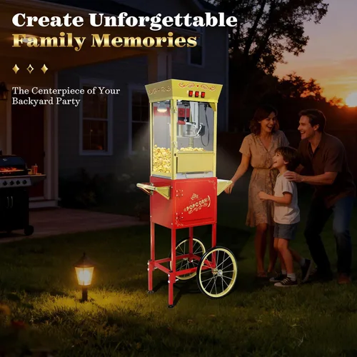 Miniatura 8 de Máquina de palomitas de maíz comercial vintage con carrito y luz calentadora - Palomitero de acero inoxidable de 12 onzas hace 60 tazas para cine