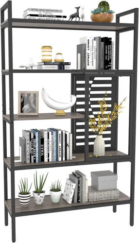 Miniatura 9 de Weehom Estantería industrial ajustable de 5 niveles, estantería de madera moderna con marco de metal estable, estantes de almacenamiento abiertos