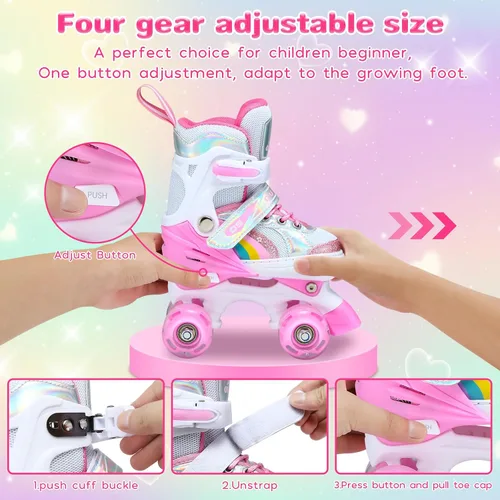 Miniatura 3 de Patines de ruedas para niños y niñas, 4 tallas ajustables, patines de arco iris para niñas con ruedas iluminadas, patines para niños pequeños