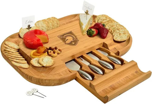 Miniatura 12 de NCAA Illinois Fighting Illini - Tabla de queso/charcutería con licencia oficial de bambú con juego de cuchillos y marcadores de queso por Picnic at
