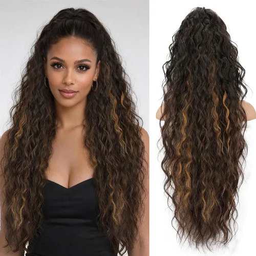 ORSUNCER - Extensión de cola de caballo con clip de garra de 30", con clip, extensiones de pelo sintético de aspecto natural y esponjoso para