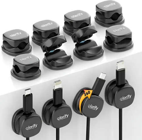 Miniatura 11 de Paquete de 8 clips de resorte para cables [giratorio en 360°, uso con 1 mano], clips adhesivos para cables para mesita de noche, escritorio, pared