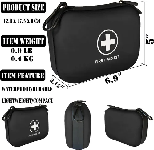 Miniatura 7 de Kit de primeros auxilios de 196 piezas de carcasa dura impermeable portátil kit médico para el hogar, camping, coches, senderismo, viajes, al aire