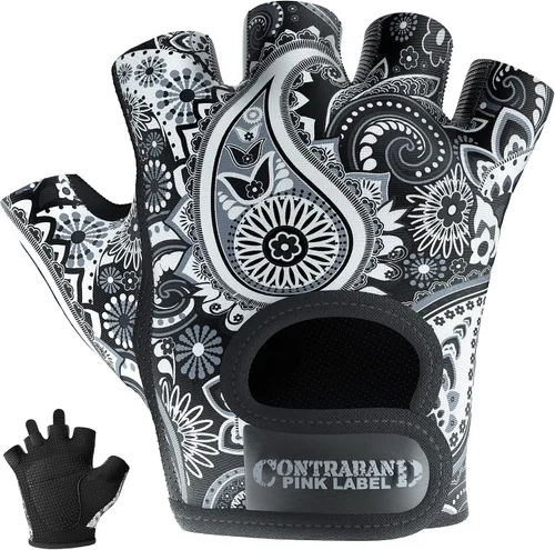 Miniatura 7 de Contraband Pink Label 5387 Design Series - Guantes de levantamiento y remo con estampado de cachemira (par) – Ligero vegano medio acolchado de Azul