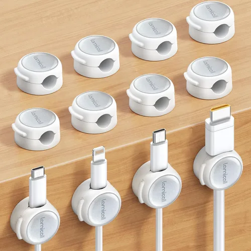 Miniatura 9 de Lamicall Paquete de 8 clips magnéticos para cables, [transparente y brillo plateado] estético fuerte adhesivo para cargador de teléfono, clips