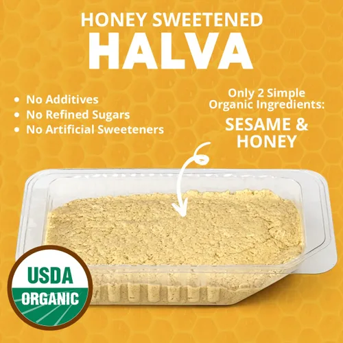 Miniatura 2 de OhGoodness! Halva de miel orgánica, paquete de 3, solo dos ingredientes simples, aperitivo y postre para derretir en la boca, golosina endulzada