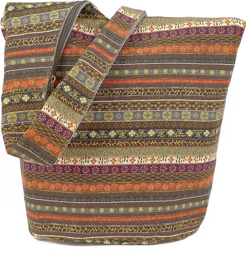 Miniatura 204 de Bolsa de hombro para mujer, de lona en estilo hippie/bohemio para llevar cruzada al hombro, disponible en diferentes colores y estampados