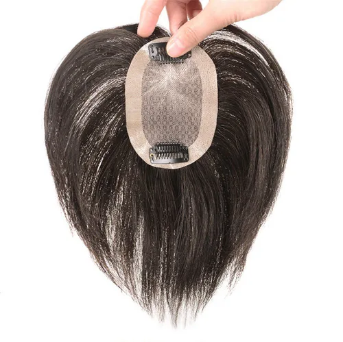 Miniatura 8 de RemeeHi Toppers de cabello humano recto corto 7.1 in hecho a mano clip en postizo para cubrir el cabello blanco cinta toupee Wiglet 2.0x2.8 in rojo