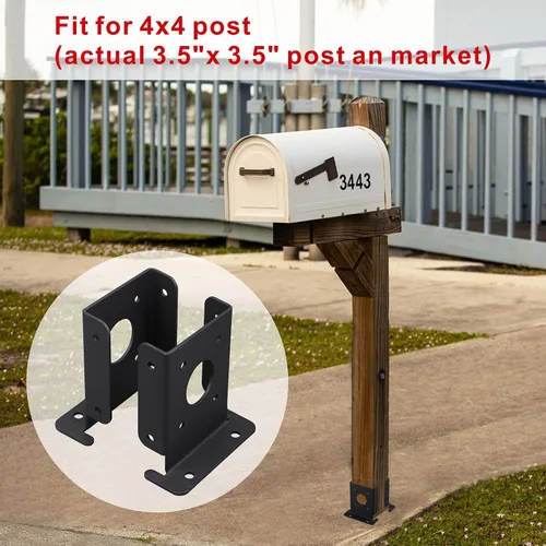 Miniatura 6 de Juego de 8 soportes de base de poste de pérgola para valla de madera, para 4 x 4 (real: 3.5 x 3.5), soportes de base de anclaje negros ajustables
