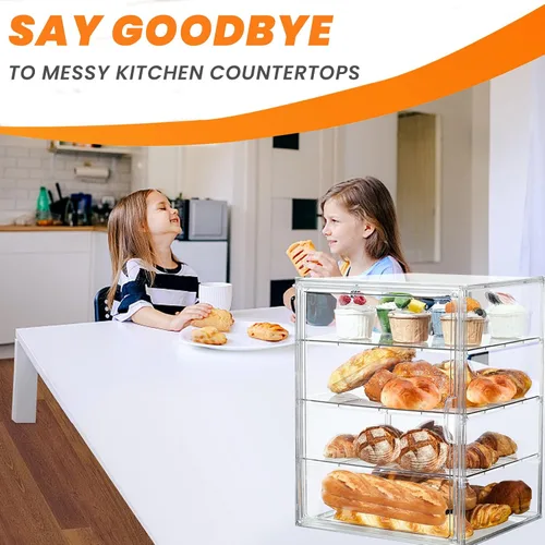 Miniatura 4 de Caja de pan, cajas de pan grandes para encimera de cocina, contenedor de almacenamiento de pan ajustable de 4 capas, cajas transparentes