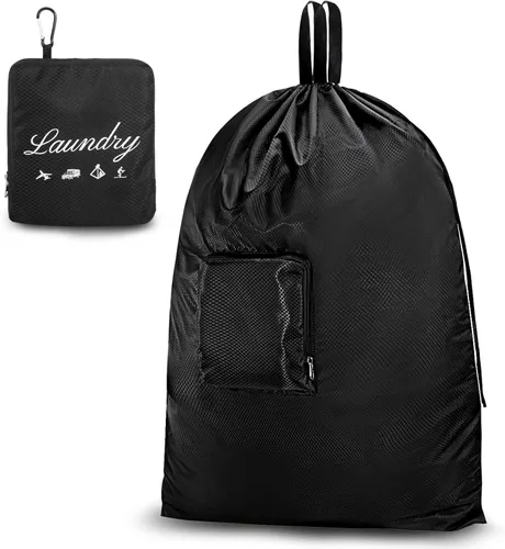 Miniatura 12 de JHX Bolsa de lavandería de viaje, bolsa de ropa sucia con asas y mosquetón de aluminio, bolsa de lavandería plegable para viajes, campamento, 1