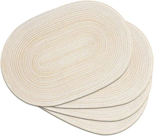 Noctiflorous Juego de manteles individuales trenzados ovalados de 4 a 12 x 17.5 pulgadas, lavables, antideslizantes, resistentes al calor, para Beige